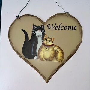 Heart-Shaped Cat Welcome Sign